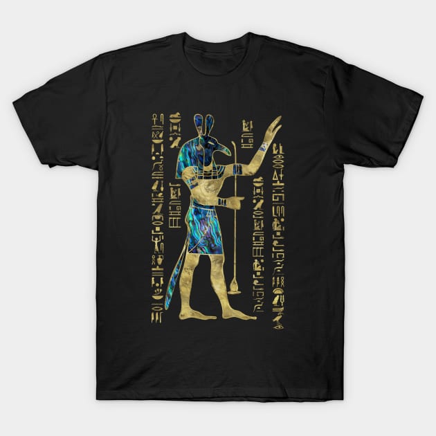 Egyptian Seth  Ornament Gold and Abalone T-Shirt by Nartissima